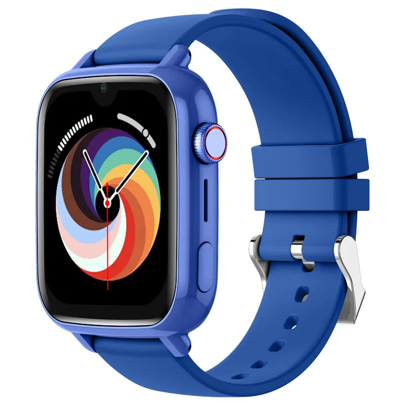 4G kids GPS smart watch in blue color with a vibrant display and adjustable strap
