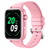 4G kids GPS smart watch in pink with digital display showing time and date